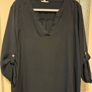 Maurices Black Blouse with Roll-Up Sleeves